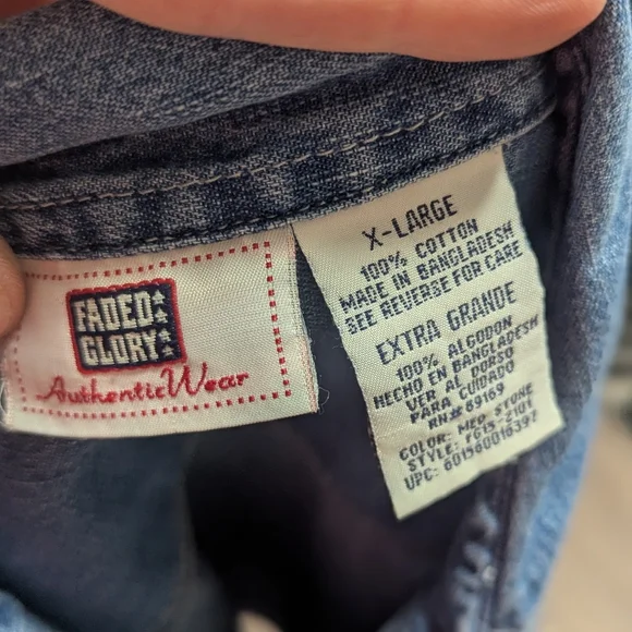 FADED GLORY Vintage Denim Shirt Women's Size XL Blue Jean Short Sleeve - Picture 5 of 5